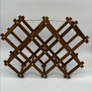 Vintage 70’s Nevco Accordion Style Wooden Wine Rack With Gold Studs 8 Bottle